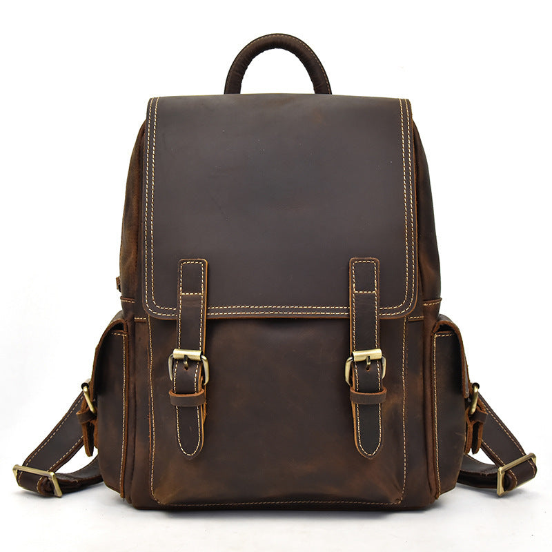 crazy horse leather backpack mens retro outdoor bag
