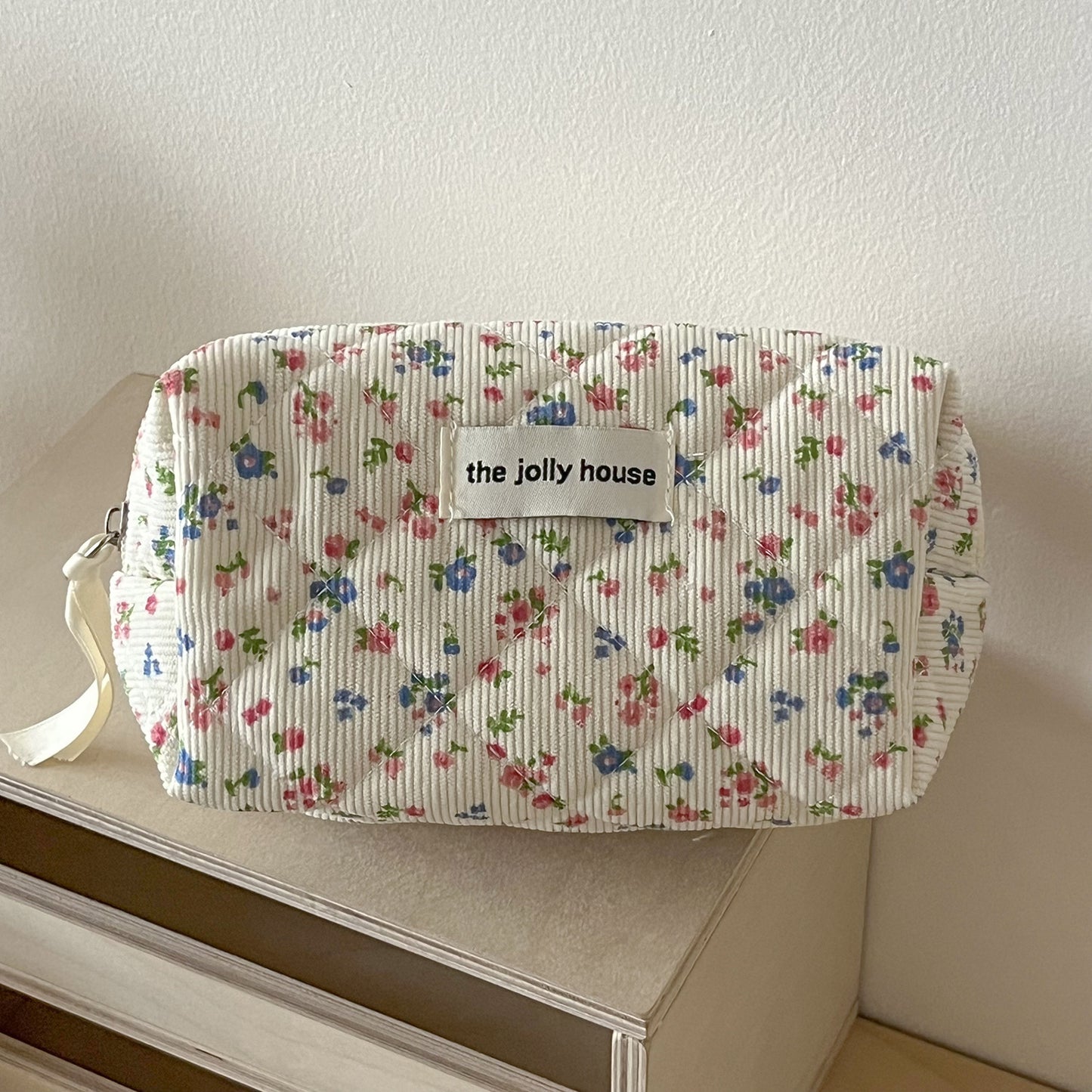Women's Corduroy Pastoral Floral Cosmetic Bag