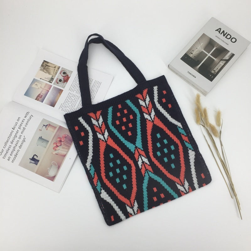 Large-capacity Woven Fabric Check Pattern Handbag