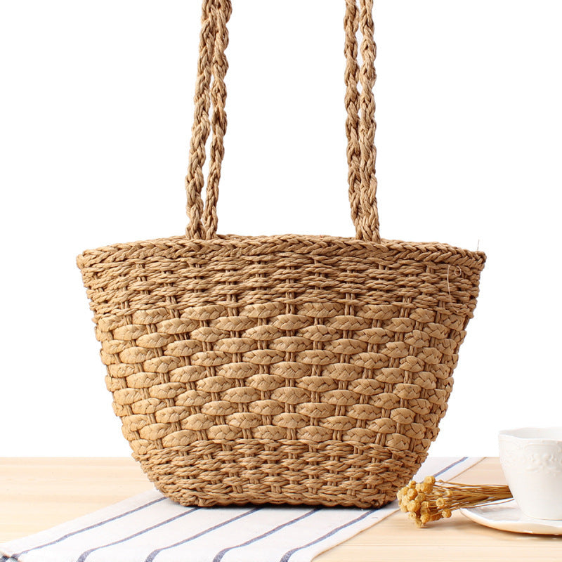 Hand-Woven Straw Bag Wild Dual-Use One-Shoulder Hand-Woven Bag Vacation Beach Bag