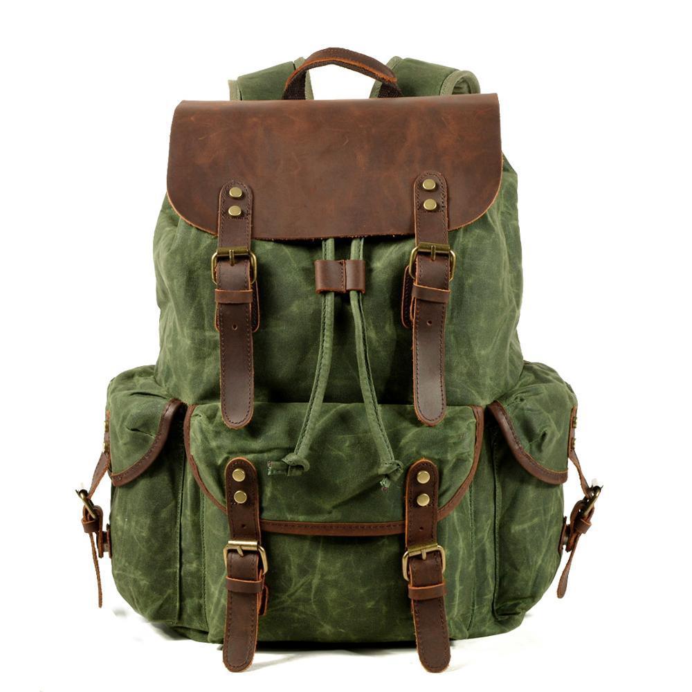 casual retro drawstring mens oil wax canvas travel backpack