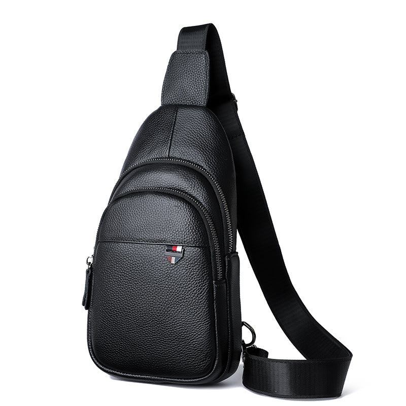 mens leather chest bag first layer cowhide casual crossbody shoulder bag large capacity