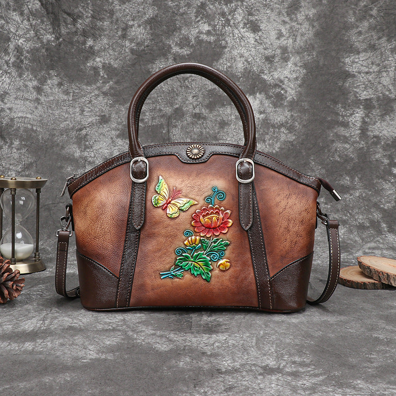 hand rubbed three dimensional relief retro female bag