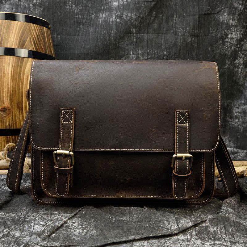 mens leather messenger bag a4 flap vintage shoulder briefcase