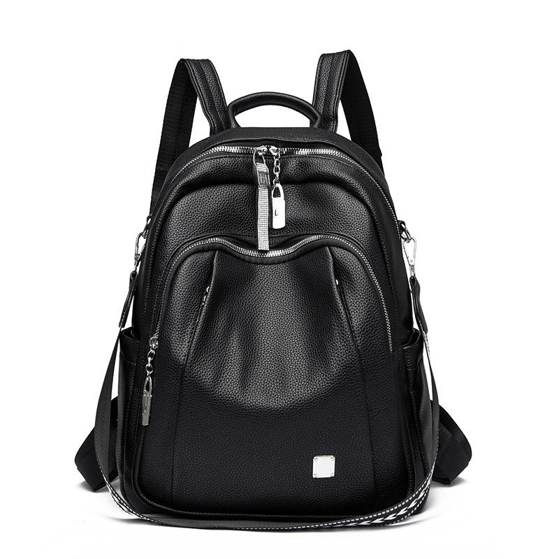 Large Capacity Soft Leather Student Backpack Trendy Travel Bag