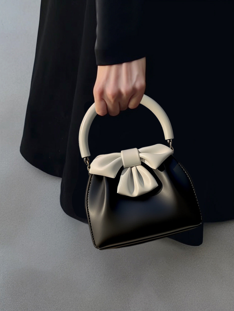 womens pleated handbag contrast color bow bucket bag