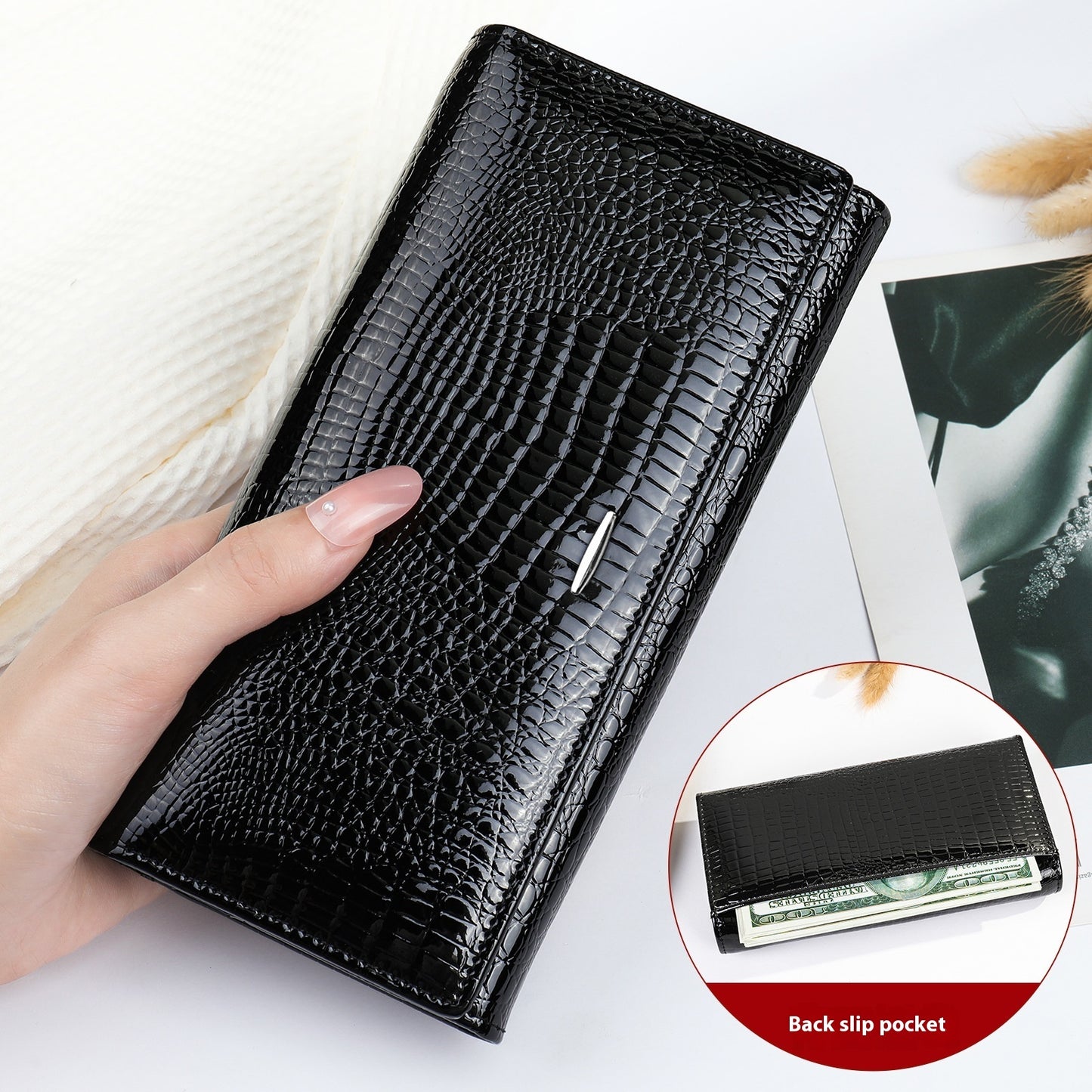 womens long genuine leather cowhide wallet