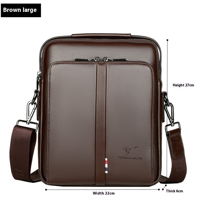 mens business casual crossbody vertical and portable design large capacity shoulder leather backpack