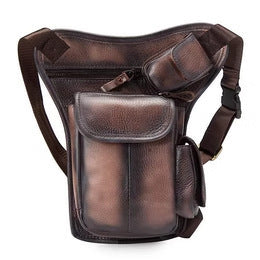 first layer oil waxed leather cowhide vintage mens outdoor leg bag waist bag