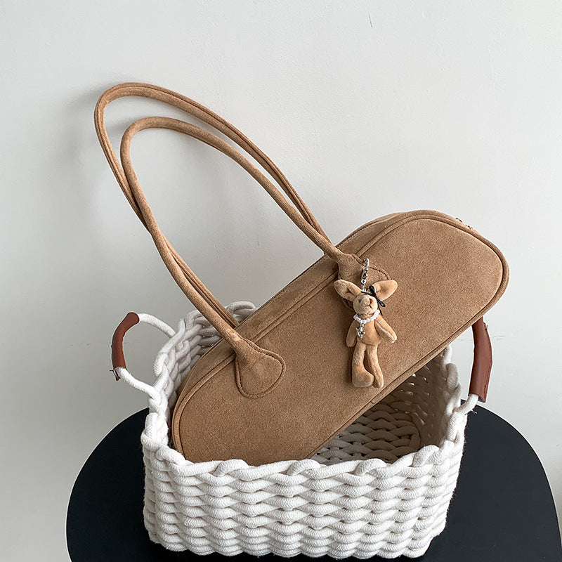 new large capacity shoulder niche vintage suede baguette underarm bag