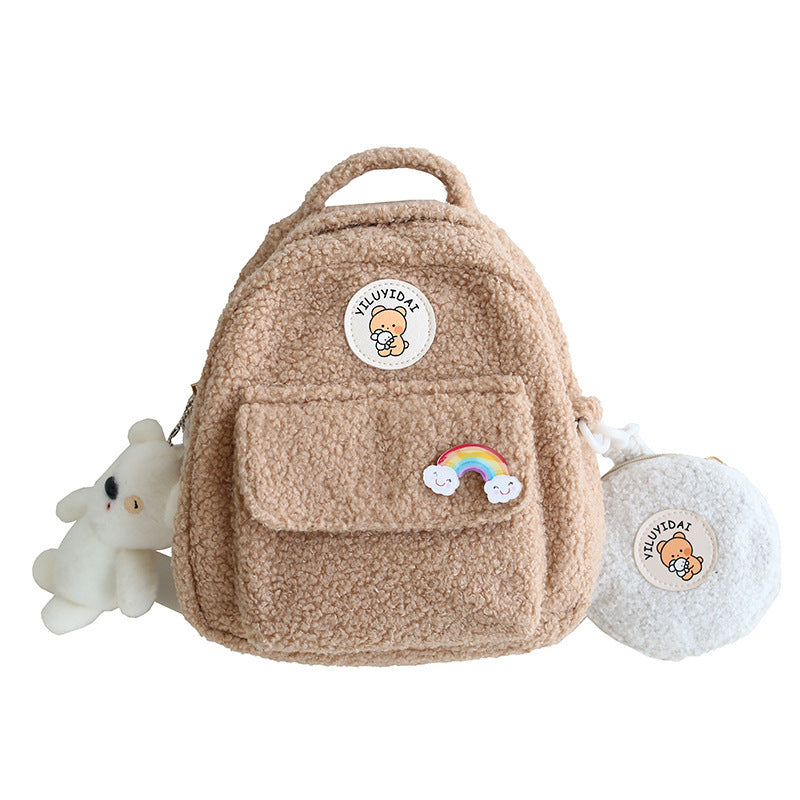 Korean New Autumn And Winter Lamb Wool Backpack