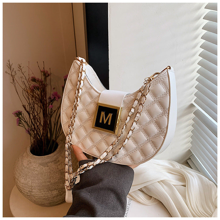 high grade bag womens new fashion rhombus single shoulder underarm all match niche texture chain messenger bag