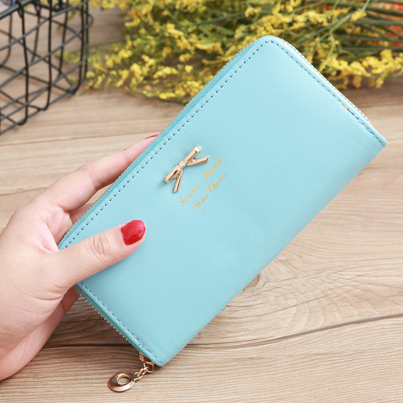 womens solid color bow two layer wallet