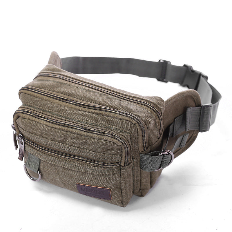 canvas fanny pack with 4 zipper pockets men waist bag hip bum bag with adjustable strap for outdoors workout traveling casual running hiking cycling