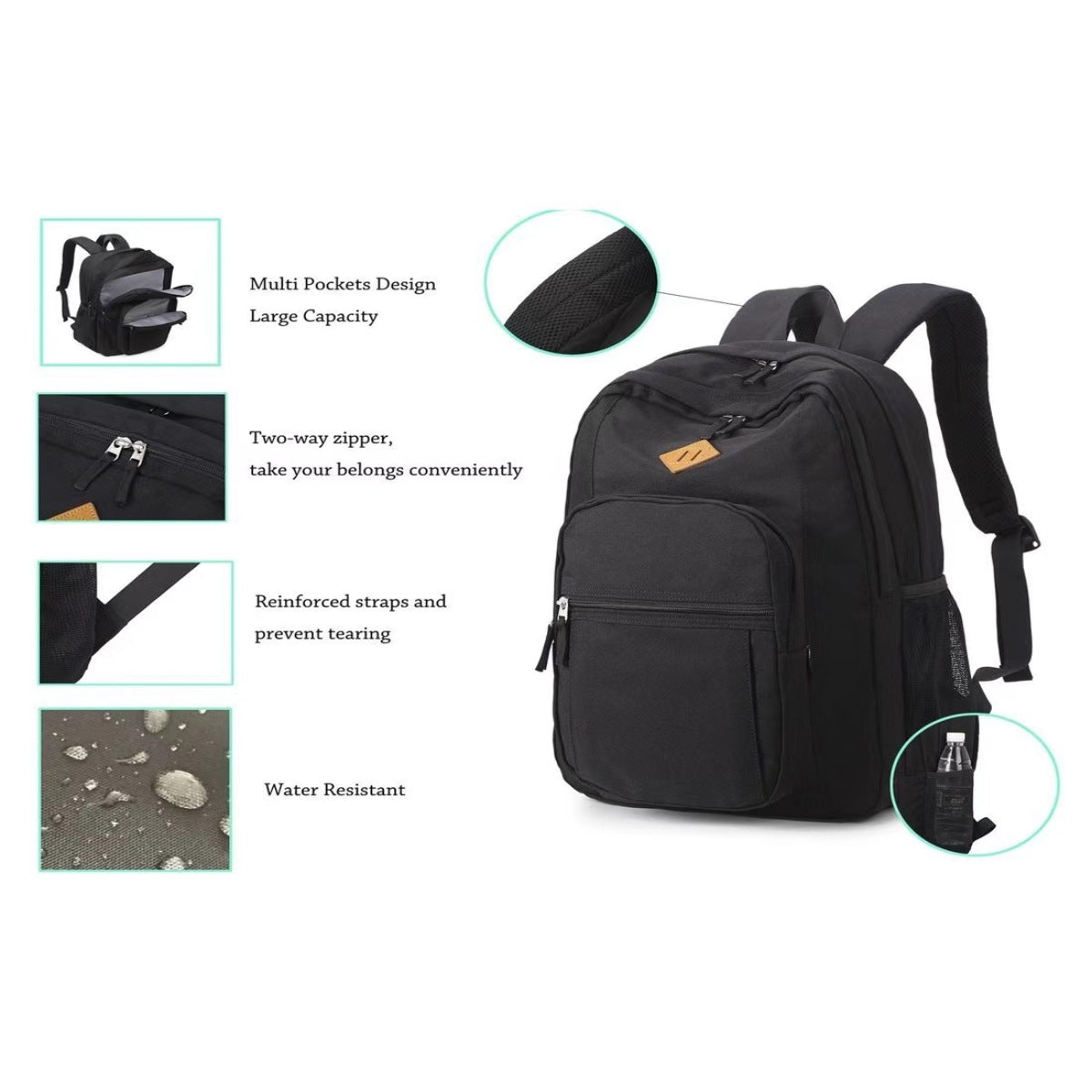 large capacity black wear resistant stain resistant casual and lightweight schoolbag