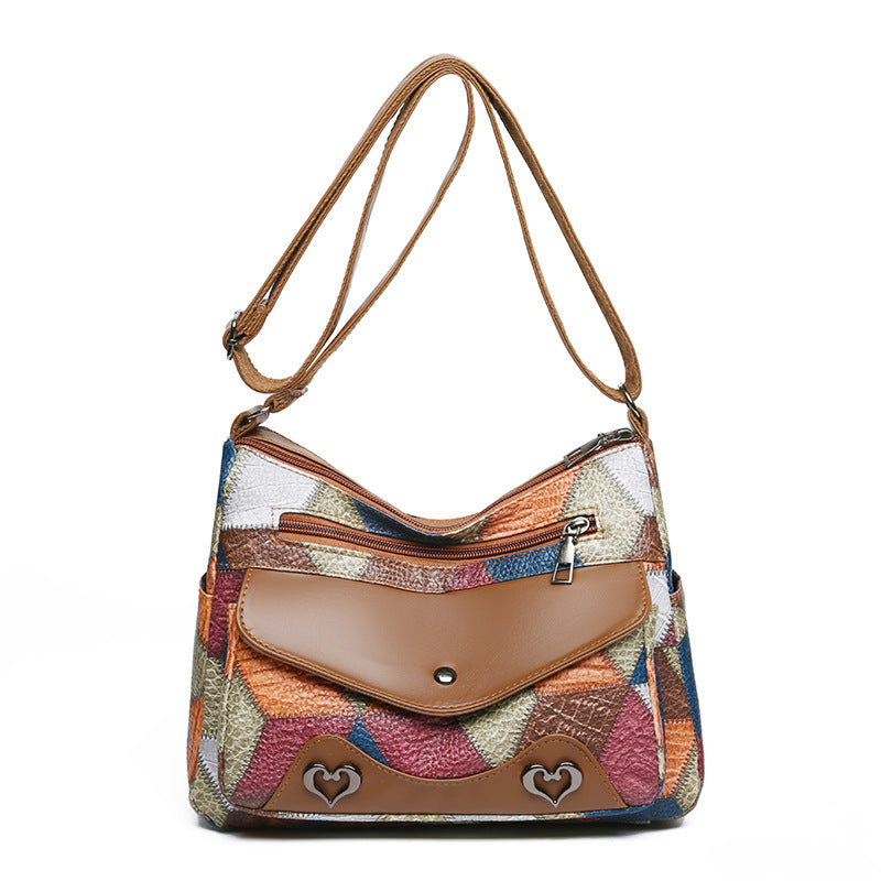 womens shoulder bag all match retro patchwork contrast color