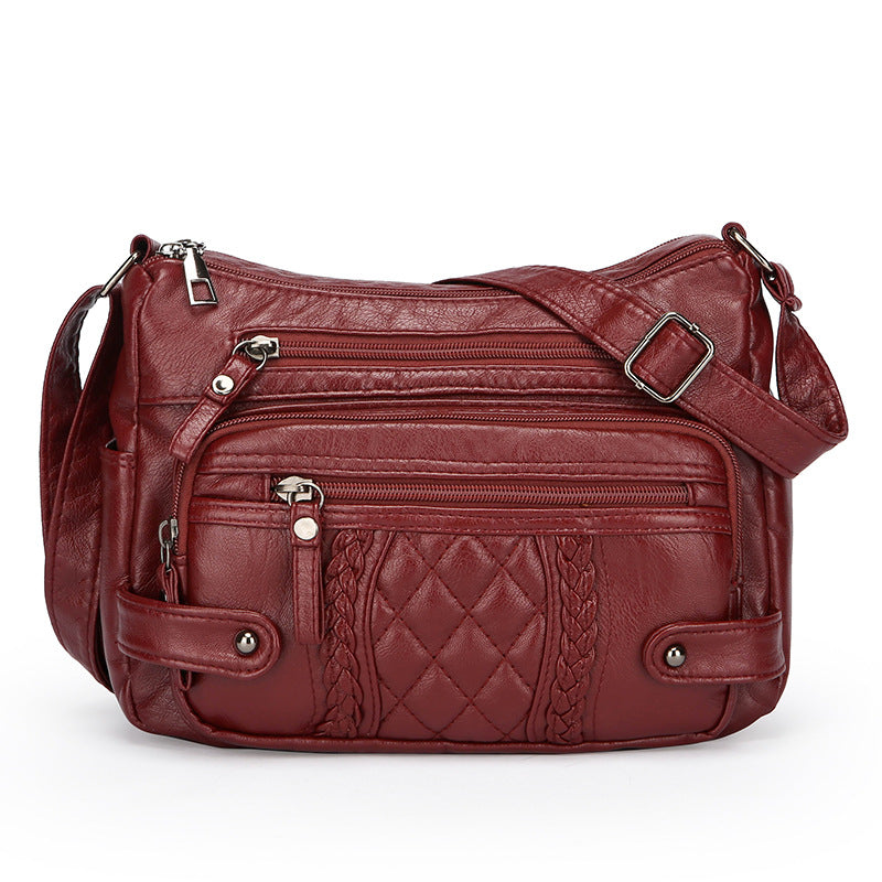 womens multi pocket soft leather shoulder messenger bag