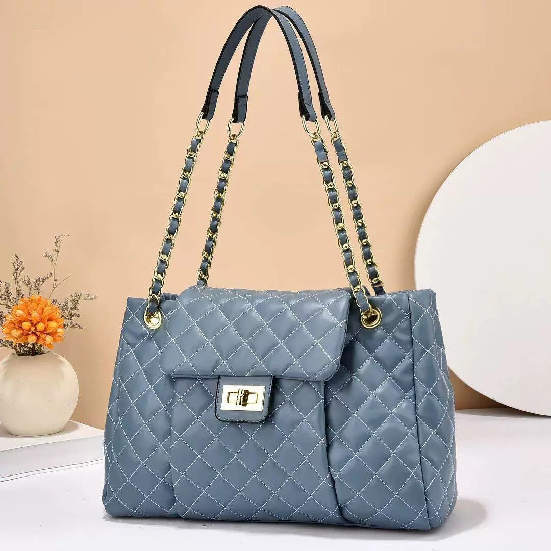 womens solid color simple embroidery thread rhombus large capacity chain shoulder messenger bag