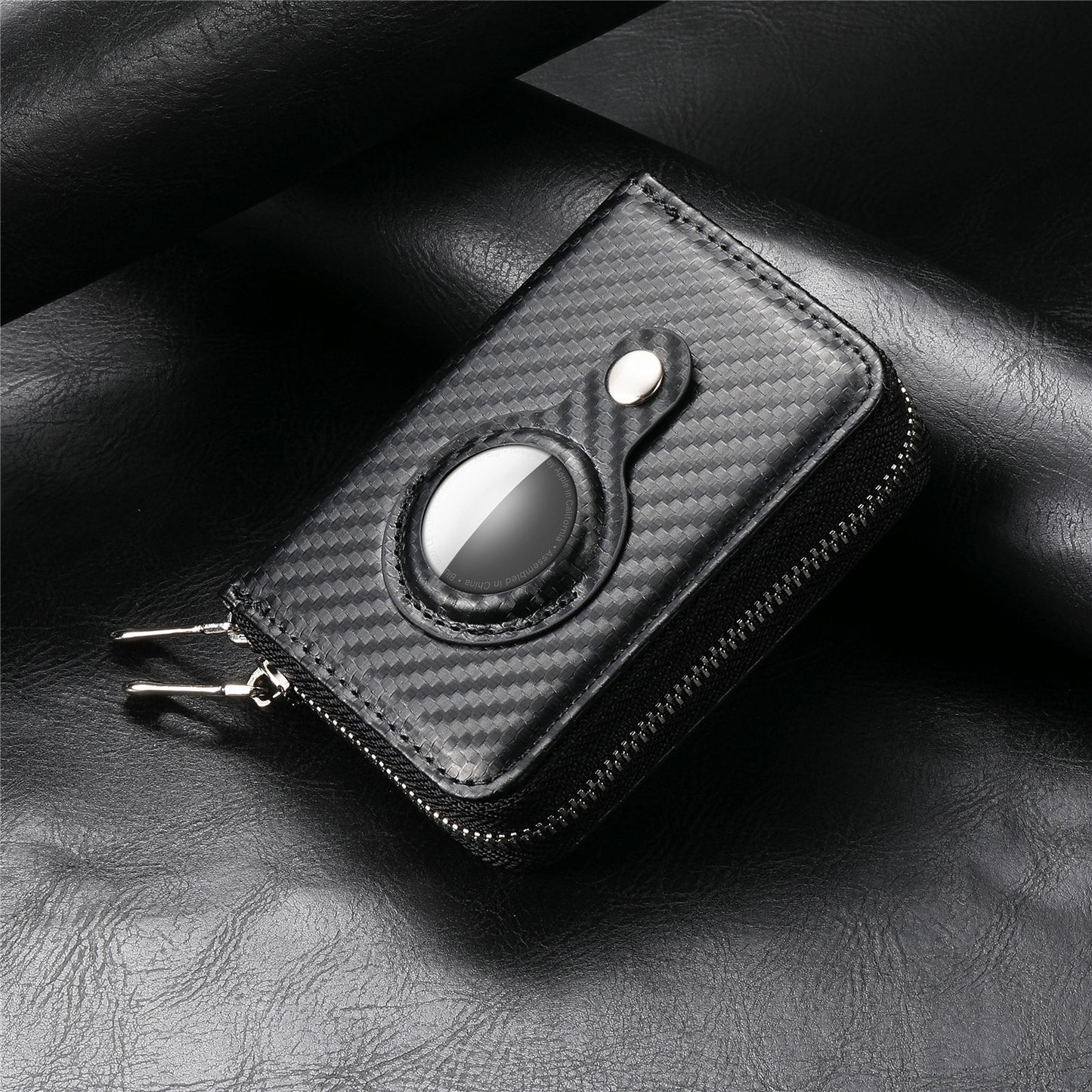 rfid double zip wallet sets carbon fiber pu storage card sleeve