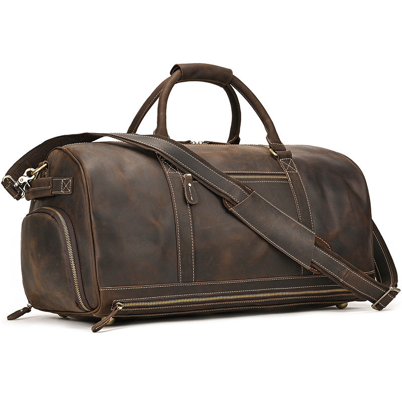 fashion vegetable tanned leather travel bag men