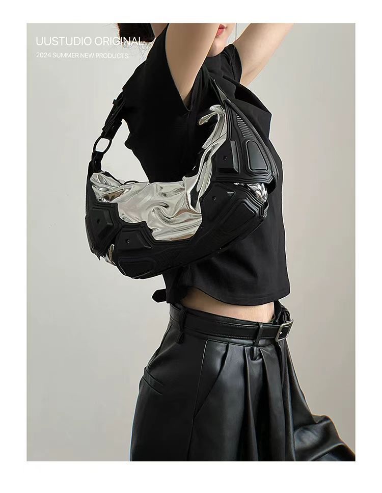 dark functional underarm crescent crossbody bag