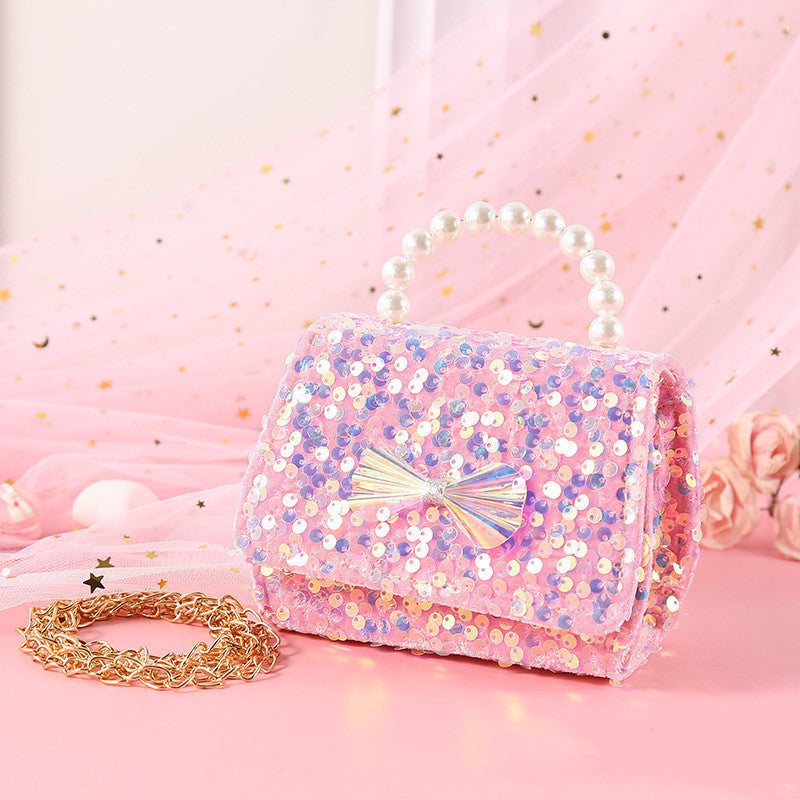 womens fashion pearl princess portable sequin bag