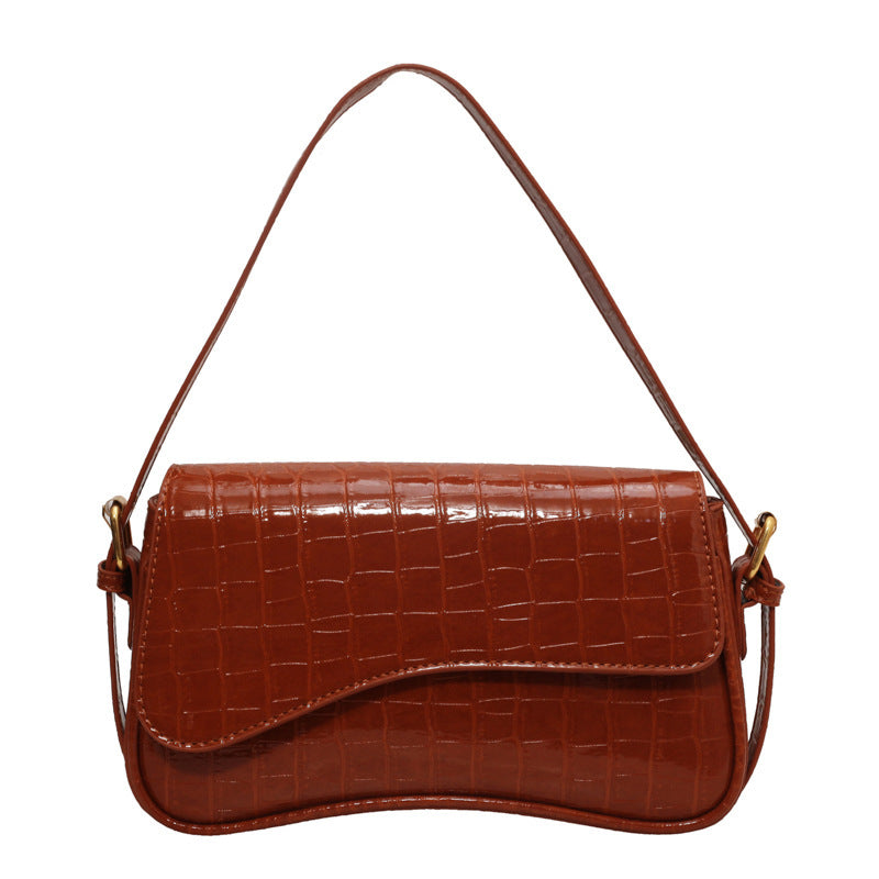 solid color pu personalized daily stone pattern simple womens bag shoulder bag underarm bag metal buckle