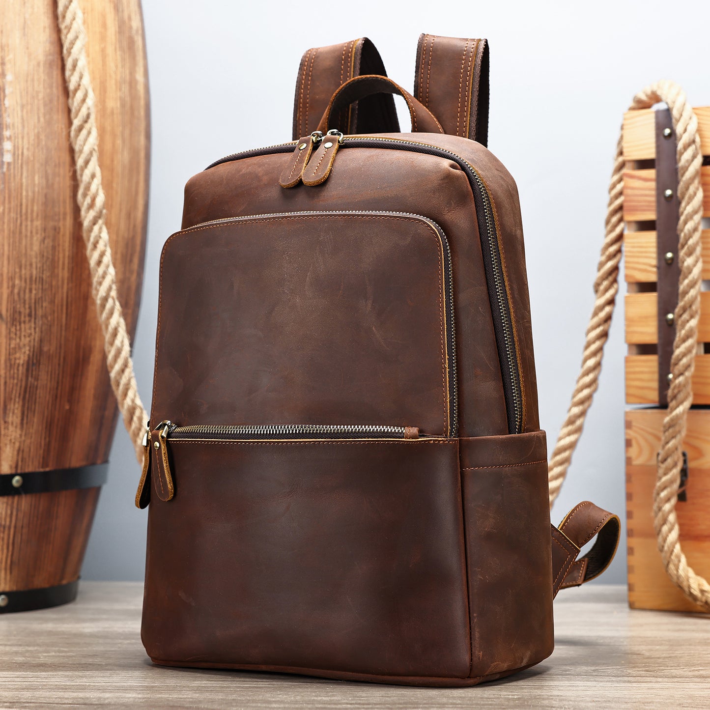 Men's Large Capacity Leather Backpack
