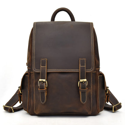 crazy horse leather backpack mens retro outdoor bag