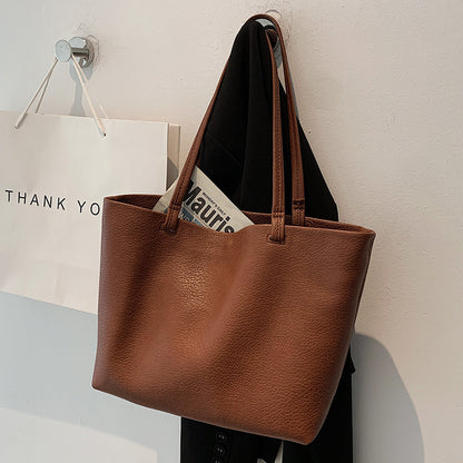 all match casual soft leather large capacity shoulder bag