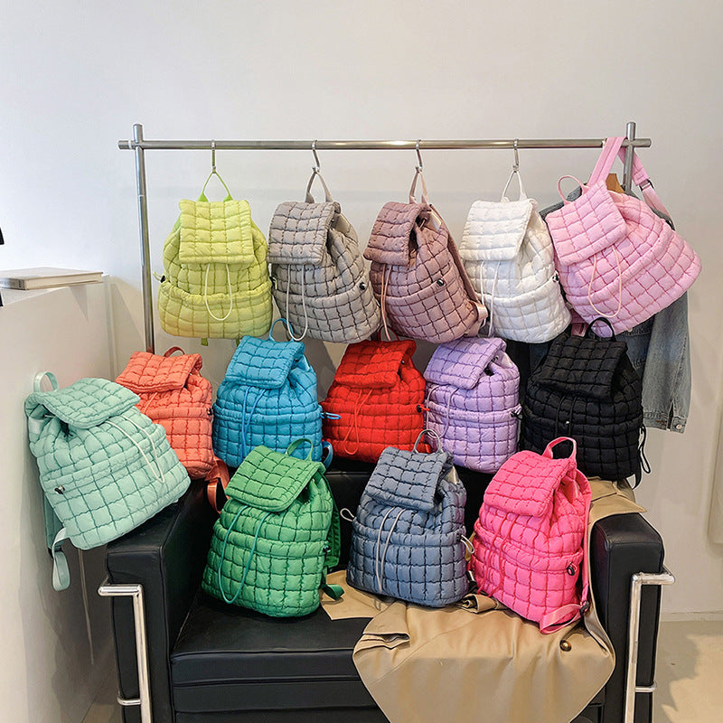 candy color quilted women backpack puffy down padded school bag large cotton travel back pack bags for women plaids shoulder bag