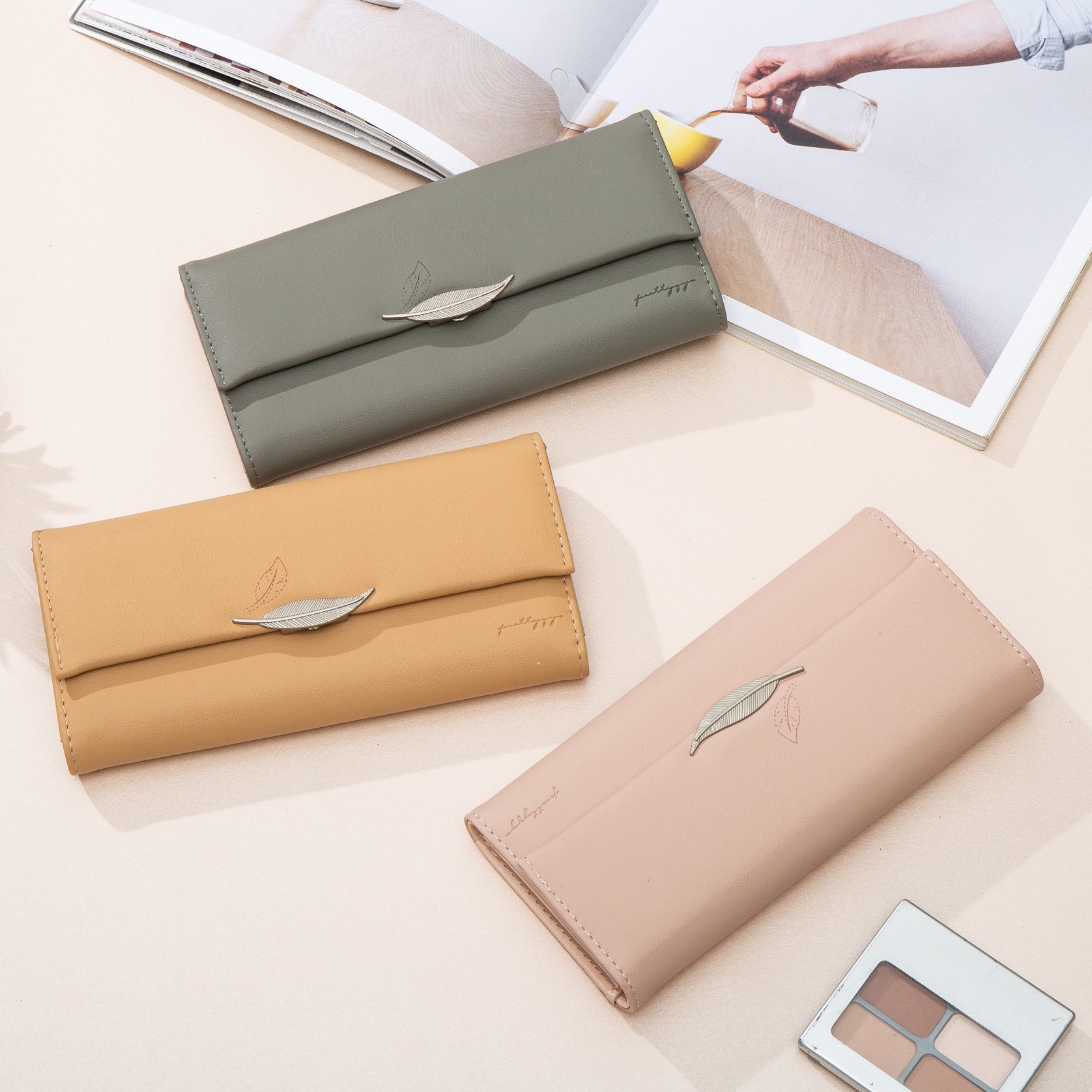 hipster style leaf buckle simple long wallet ladies