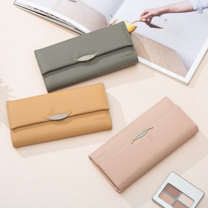 hipster style leaf buckle simple long wallet ladies