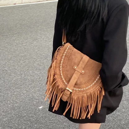 handmade suede tassel womens retro shoulder messenger bag