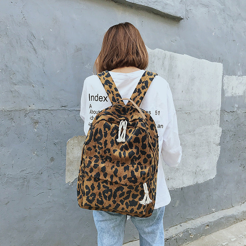 new trendy korean version of leopard print backpack portable large capacity student school bag