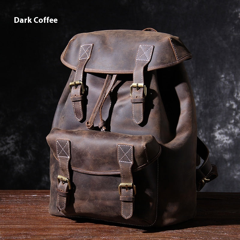 original new retro large capacity top layer leather backpackage
