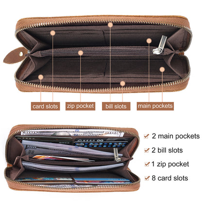 joyir genuine leather long wallets for men rfid blocking cash credit card holder checkbook wallet zipper coin pocket purse male