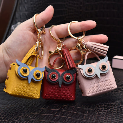 creative leather owl coin purse keychain