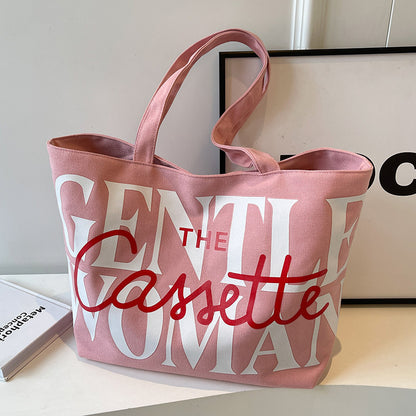 letter printed totes fashion large capacity canvas bags womens handbag cute sweet shoulder bag