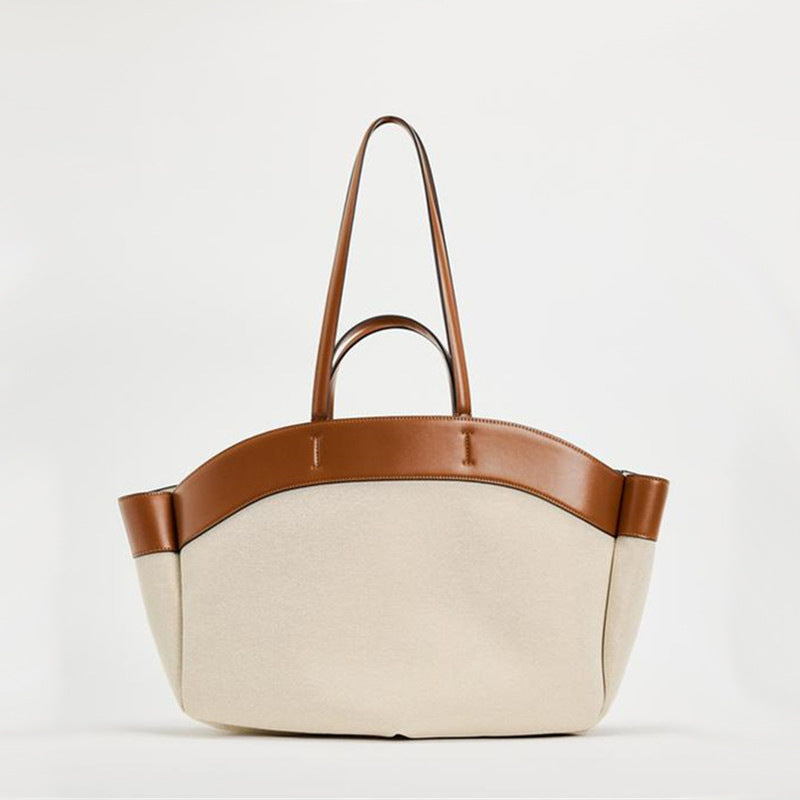 canvas bag womens fashion stitching large capacity portable shoulder bag