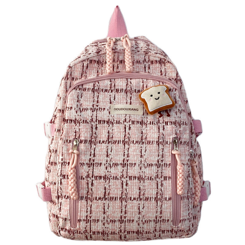 casual bag special interest design student schoolbag corduroy plaid large capacity travel backpack