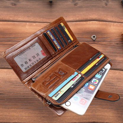 fashion stitching long cowhide leather mens wallet