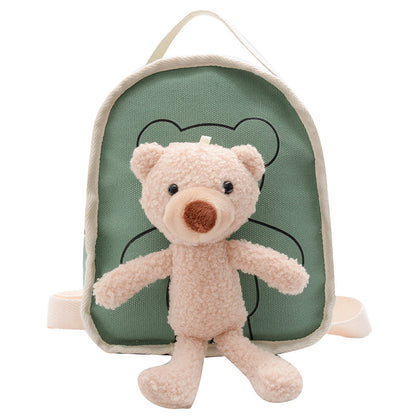 cute bear doll mini canvas kindergarten backpack