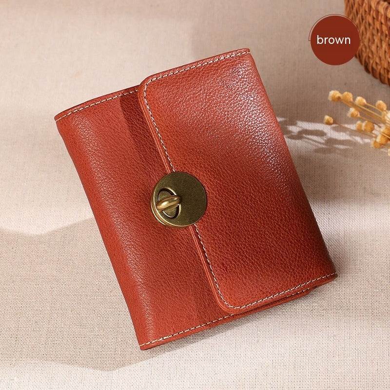 womens long thin top layer cowhide lock two layer wallet