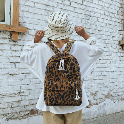 new trendy korean version of leopard print backpack portable large capacity student school bag