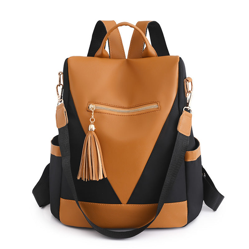 simple fashion large capacity color contrast patchwork casual backpack