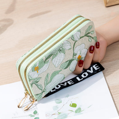 long double zipper flower large capacity wallet