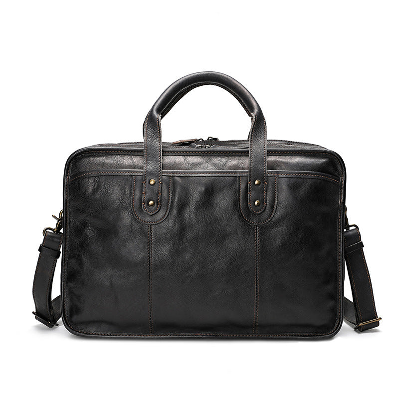 large capacity multifunctional vintage leather mens briefcase