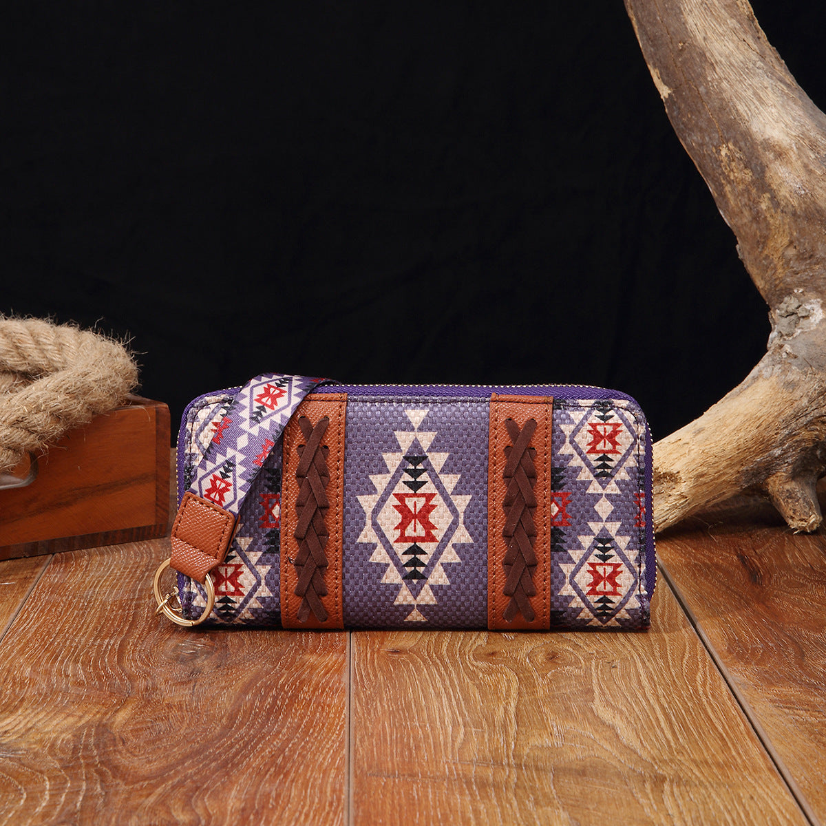 vintage cotton and linen printed bohemian style lady hand carrying wallet card holder