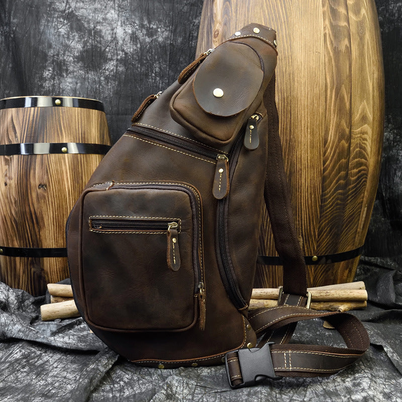 european and american retro mens chest bag crazy horseskin